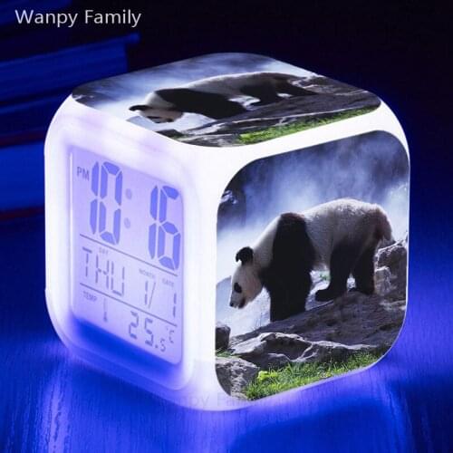 Giant panda Alarm Clock 7 Color Glowing Multifunctio LED Alarm Clock Big screen Touch Sensing Digital Flash Electronic Clock