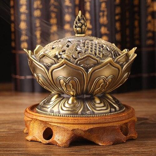 Alloy Lotus Incense Burner Chinese Buddha Incense Holder Lotus Censer Home bedroom Decor Yoga calm Buddha Incense Burner