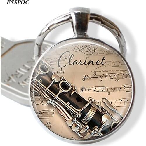 Clarinet and Music Glass Cabochon Pendant Clarinet Player Gift Music Fashion Women Men Accessories Jewelry Keychain Key Chain