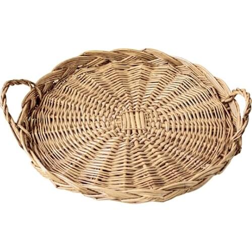 Food Pan Storage Basket Tray Rattan Basket BreadTray Round Storage Baskets Round Hand-woven With Handle Hand-Woven Rattan Tray