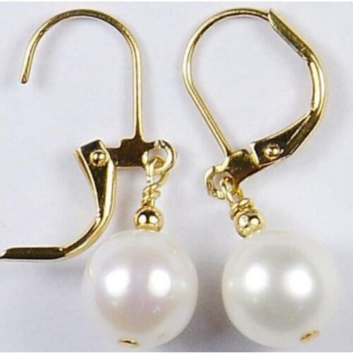 Round 10-11MM AAA+ WHITE SOUTH SEA PEARLS EARRING 14k/20 GOLD