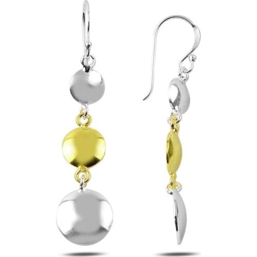 KUTAYDAN Gold Plated Dangle Sequins Earrings 925 Sterling Silver