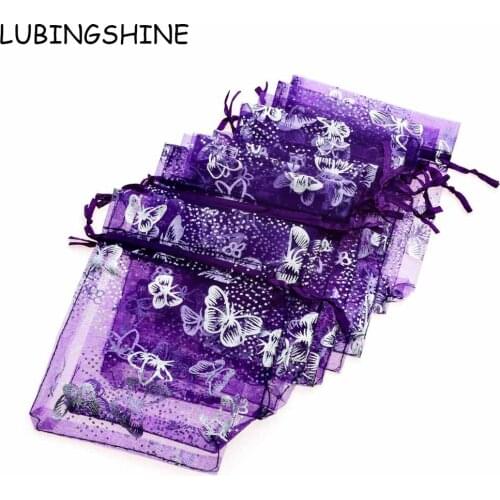 LUBINGSHINE 15x20cm 17x23cm 20x30cm 50PCS Jewelry Gift Organza Bags Wedding Candy Pouches Wholesale Butterfly Beads Bag