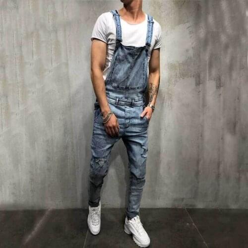 Fashion Cowboy Mens Jeans Overalls Pants Hole Ripped Denim Rompers Slim Fit Pencil Pants Plus Size Man Jumpsuit Jeans Trousers