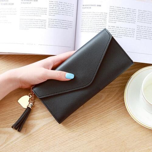 Fashion Lady Women PU Leather Clutch Tassel Wallet Solid Long Card Holder Case Purse Handbag New