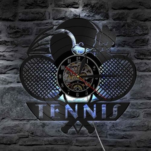 Nordic Vintage Tennis LED Wall Clock Tournament Tennis Match Grand Slam Vinyl Record Wall Clock Home Decor Tennis Players Gift