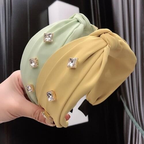 Diamond Crystal Rhinestone Knot Hairbands for Women Korean Solid Satin Headbands Women Hair Accessories Boutique Bezel Hair Hoop