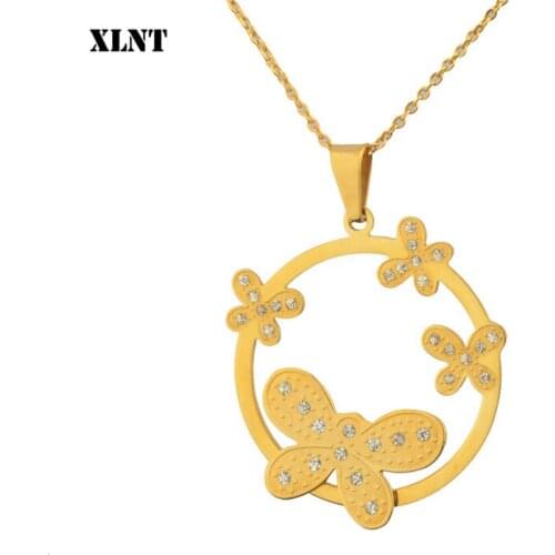 XLNT Wholesale New Fashion Womens Jewelry Butterfly Pendant Necklace Chain Women Lovely Butterfly Pendant Necklace Jewelry