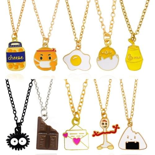 Cute Chocolates Cookies Milk Food Pendant Necklace Egg Orange Cheese Drinks Pendant Necklace Long Chain Choker For Women Girls