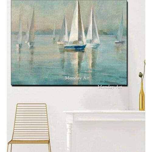 Seaside Scenery Abstract Oil Painting Decor Canvas Painting Artwork Handpainted Landscape Night Decoration For Home Room Wall