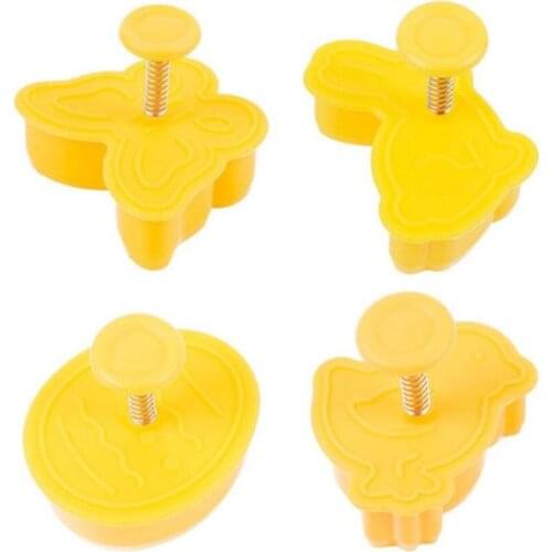 4Pcs Easter Bunny Pattern Plastic Baking Mold Kitchen Biscuit Cookie Cutter Pastry Plunger 3D Die Fondant Cake Decorating Tools