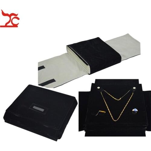 Portable 5 Layer Velvet Jewelry Display Storage Pouch Black Pendant Necklace Earrings Ring Holder Travel Roll Bag Pearl Folder