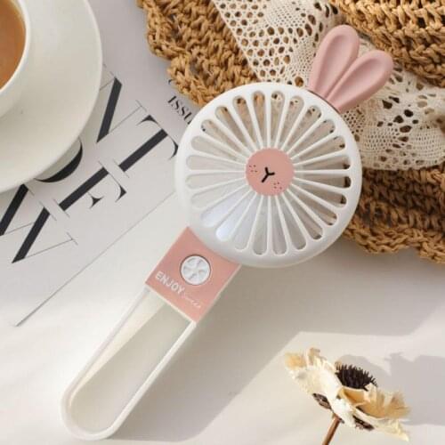 Mini Fan Portable Rabbit Handheld Folding Fan Student Cartoon Cute USB Rechargeable Fan Dormitory Office Air Cooler Outdoor Hot