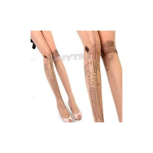 Sexy Machine Gun Tattoo Transparent Tights Stockings Pantyhose