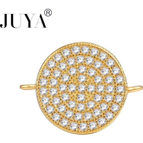 Luxury Copper Micro Pave AAA Zircon Rhinestone Round Connectors Charms For DIY Craft Bracelets Jewelry Making Findings Wholesale