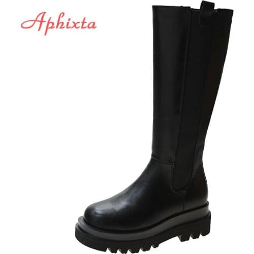 Aphixta Winter Long Elastic Band Womens High Boots Knee-High Luxury Chelsea Boots Women Ankle Boots Chunky Platform Shoes