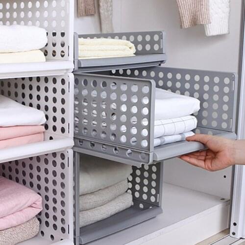 Detachable Clothes Closet Organizer Partition Rack Plate Clothes Storage Box Drawer Multi-layer Stackable Storage Rack 3 Sizes
