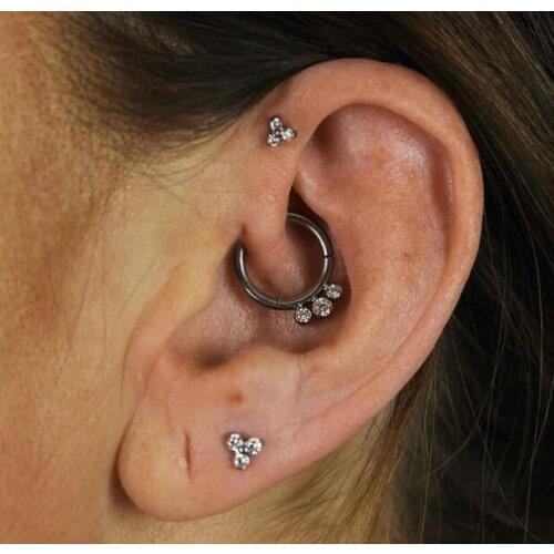 3pc/Set Septum Segment Clicker Stainless Steel 16G Internal Triple Zircon Labret Tragus Daith Helix Cartilage Earring Piercing