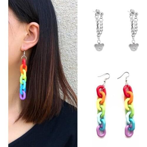 Candy Color Earrings Personality Acrylic Long Chain Statement Earrings Rainbow Geometric Cool Earrings for Woman Party Jewelry