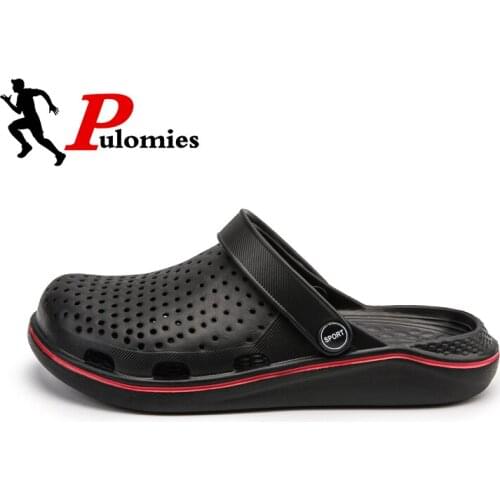 PULOMIES Summer Men Slippers Sandals Massage Clogs Outdoor Garden Shoes Men Pool Sandals Bathroom Slides Mules Beach Slippers