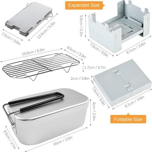Mini Folding Stove Lunch Box Steaming Rack Combo Set Camping Lunch Box Barbecue Tong for Picnic Camping Hiking Cookware Supplies