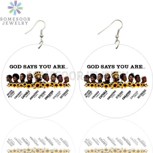 SOMESOOR God Says You are Strong Wooden Drop Earrings Black Is 5 Stars Recommend Powerful Loops Dangle Jewelry For Women Gifts