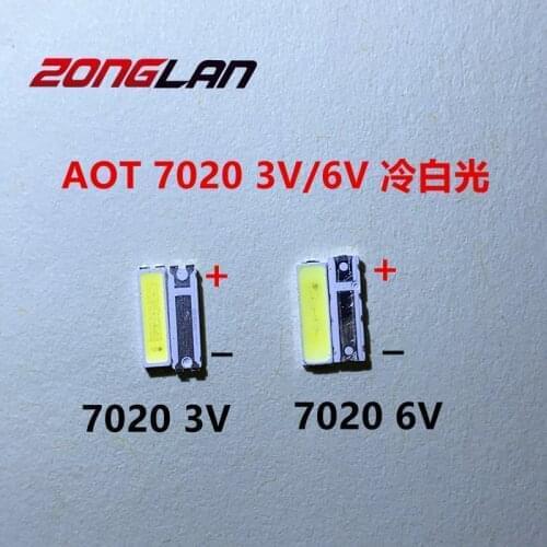 50PCS AOT LED 7020 LED backlit TV high power 1W 3V 6V 55LM cool white for LED LCD TV backlight application with Zener