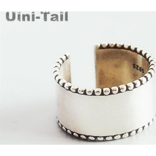 Uini-Tail hot new 925 sterling silver fashion old smooth open ring polka dot lace retro personality trend high quality jewelry
