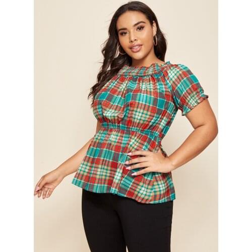 2021 Summer New Round Neck Short Sleeve T-Shirt Plaid T-Shirt Fashion Any Matching Culottes Casual Street Style