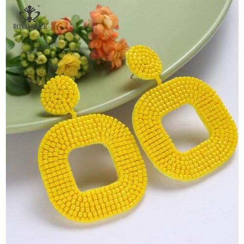 ROYALBEIER Fashion Geometric Earrings Bohemian Drop Earrings Wire Wrapped Beaded Square Hoop Dangle Statement Earrings ES0679