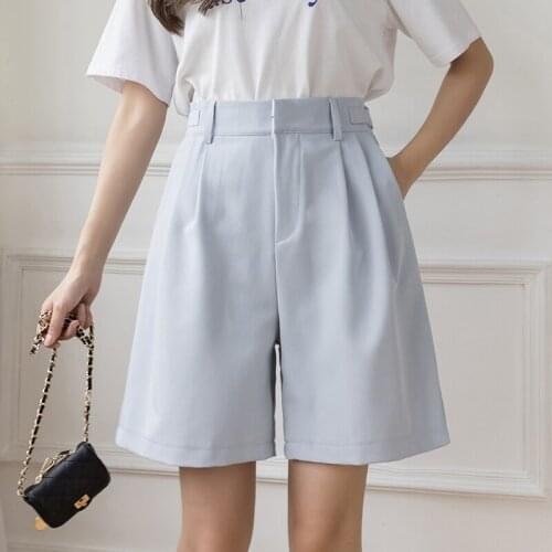 Woman Suit Shorts Solid High Waist Wide Leg Short Pants Korean Office Ladies Women Plus Size Clothing 2021 women shorts