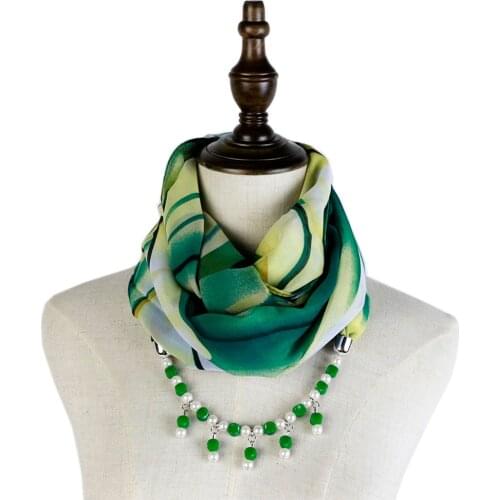 Pendant Scarf Mujer Summer Jewelry Shawls Neckwear Necklace Echarpe Fashion Chiffon Pearl Hijabs
