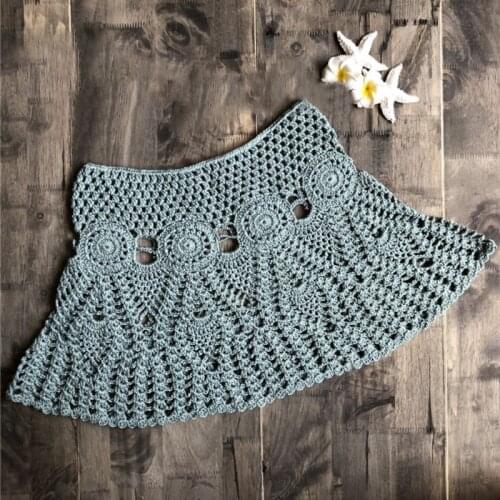 40GC Womens Summer Handmade Lace Crochet Bikini Bottoms Skirt Solid Color Hollow Out Knitted Swimsuit Cover Up Ethnic Pattern 6