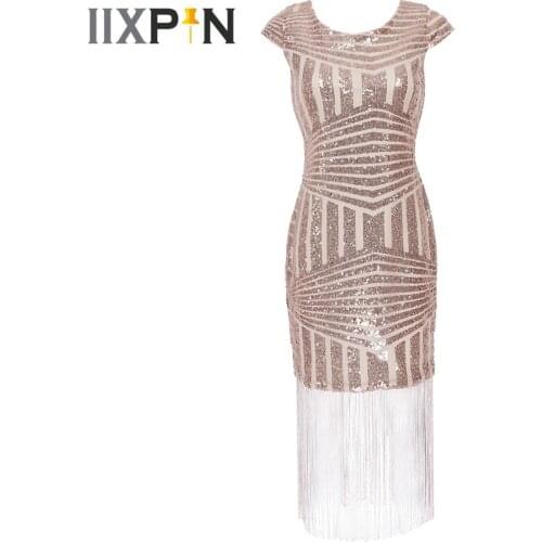 Womens Sequin Dress Deep V Back Sexy Dresses Female Vestidos Elegant Party Gowns Women Tassel Sequins Bodycon Dress Evening