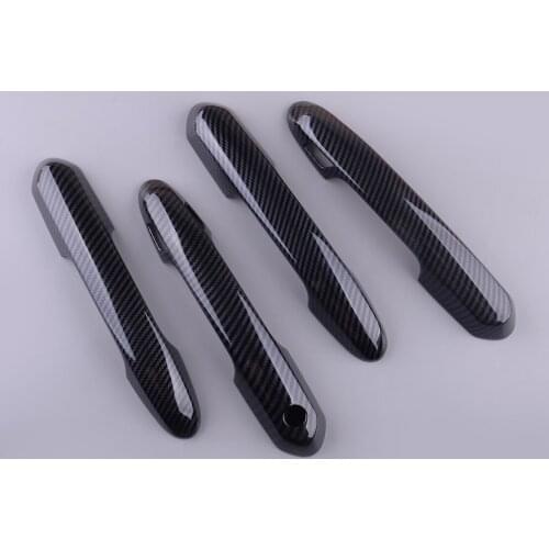 1 Set ABS Carbon Fiber Style Door Handle Cover Trim Moulding With Keyless Hole Fit For Toyota RAV4 2019 2020