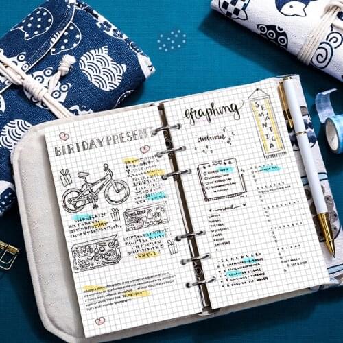 1pc A6 Cloth Cover Loose-leaf Notebook 90 Sheets Grid Page Lovely Diary Book