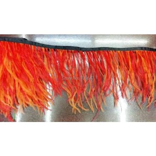10meters/lot!5-6inches height Red&Orange mixed Ostrich feather lace trim,ostrich fringe,1ply,Fashion Skirt&Clothes Decoration
