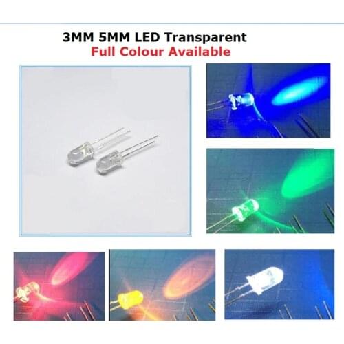 100PCS Transparent Cover LED 5MM 3MM Red Yellow Green Blue Warm White Purple light emitting diode high bright F3 F5 quality bead