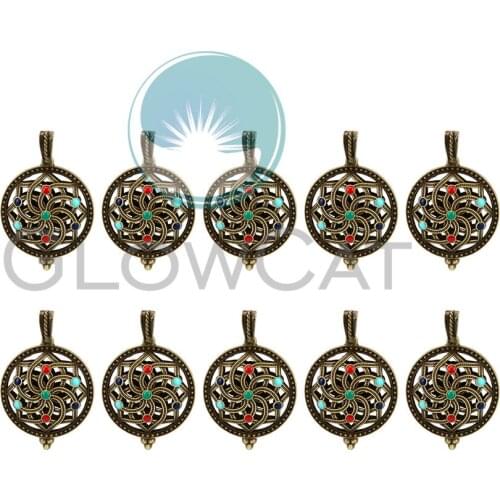 10X Enamel Aroma Lotus Locket Pendant Essential Oils Diffuser Perfume Vintage Retro Bronze Pendant Dream Catcher Cage K1083