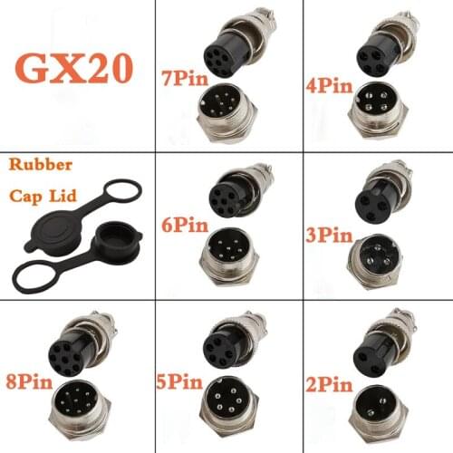 2Pcs GX20 2/3/4/5/6/7/8 Pin Male Female Aviation Connector GX20 2-8P Plug Socket Rubber Cap L94-100Y Circular Wire Panel Adapter