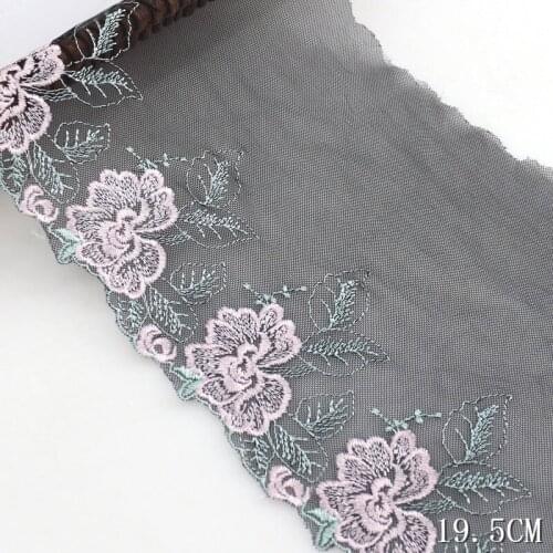 20/24Yds Rose Flower Embroidered Lace Trim Mesh Black Tulle Dolls Crafts Bra Underwear Sewing Material High Quality