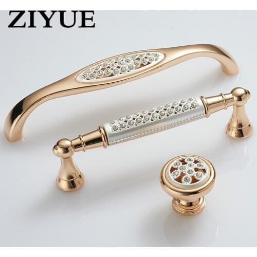 2019 Puxadores Free Shipping Modern Minimalist Drawer Cabinet Door Handle European Pastoral Diamond Champagne Gold Wardrobe