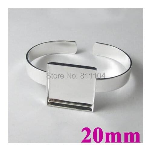 20x20mm New Silver Plated Brass Blank Square deep Wall Bezel Tray Glass Cabochon Bases cuff Bracelet Bangle Settings Wholesale