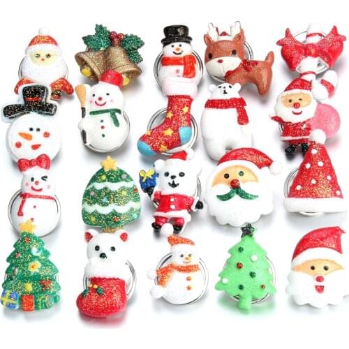 5pcs/lot 18mm Snap Jewelry Christmas Tree Santa Snowman Reindeer Bell Sock Bear Hat Crutch Snap Button Fit Snap Button Bracelet