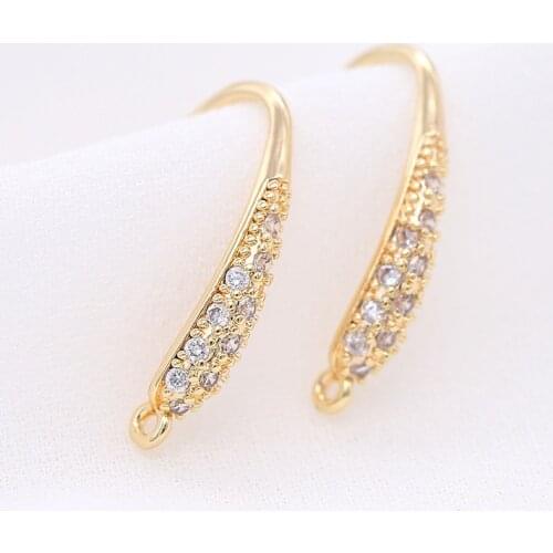 6PCS Height 18MM 14K Gold Color Plated Brass with Zircon Earrings Hook High Quality Jewelry Earrings Accessories