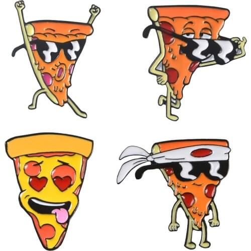 Cartoon Funny Pizza Brooches Fashion Interesting Pizza Expression set Enamel Lapel Pin Friends Women Gift Jewelry