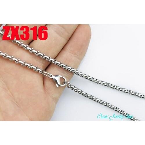 14"-38" 3.5mm round box chain stainless steel necklace fashion Sweater chain 20pcs ZX316
