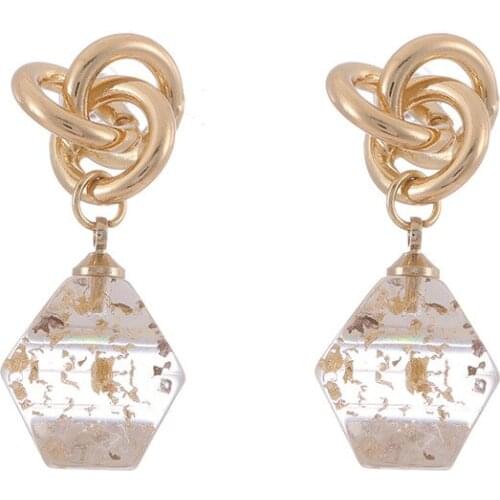 Elegant Temperament Geometric Crystal Earrings For Women Gold Color Stud Earrings Female Fine Fahion Jewelry Gift
