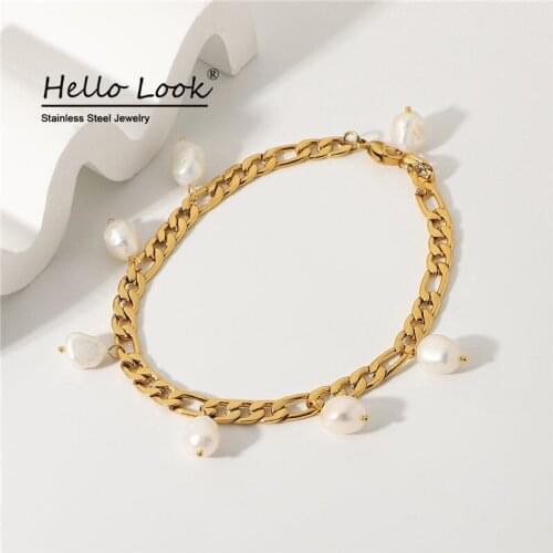 HelloLook 316L Stainless Steel Anklet 7pcs Freshwater Baroque Pearl Anklet Women Ankle Jewelry Accessories Free Shipping