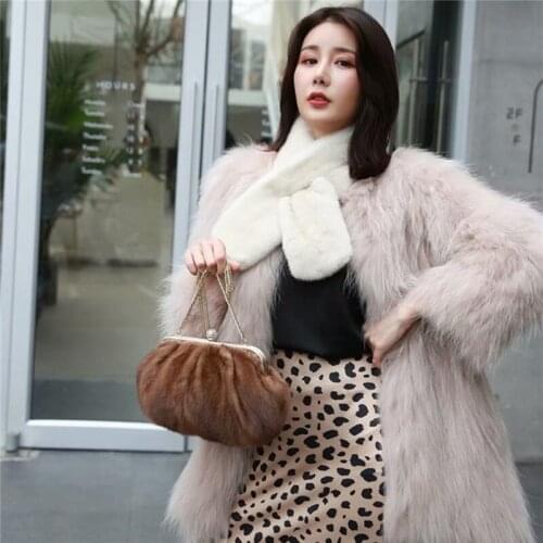 IANLAN Deluxe Womens Evening Bags Full-pelt Mink Fur Clutch Bags Lady Real Fur Shoulder Bags Leopard Crossbody Bags IL00551